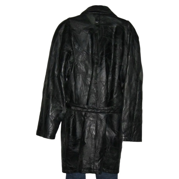 Leather Jacket Vintage 90's Trench Textured Italian Goth Punk alt egirl y2k 2X - Picture 7 of 14